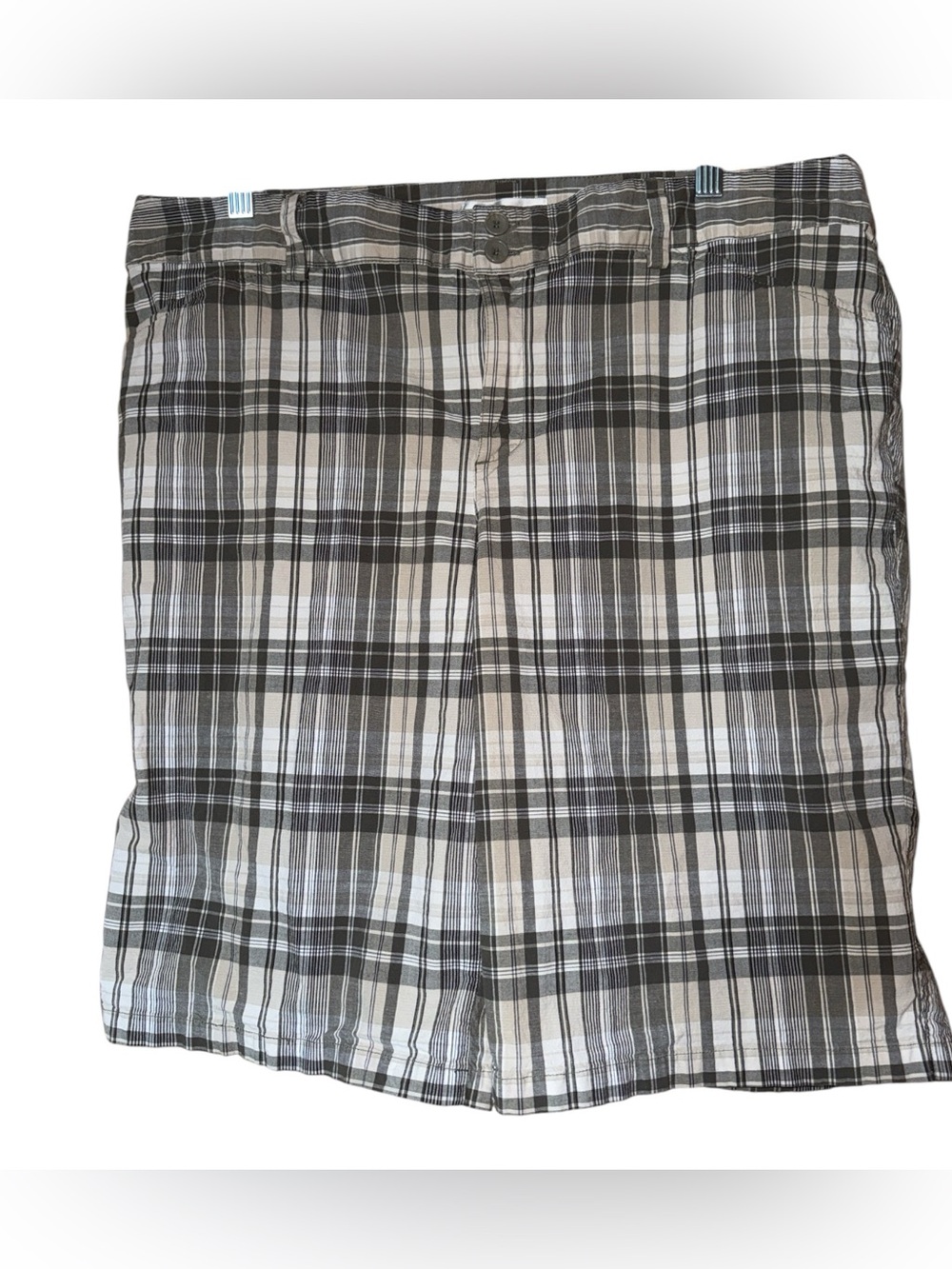 Christopher‎ & Banks Plaid Bermuda Shorts Women’s 16 Tan Gray Cotton Stretch